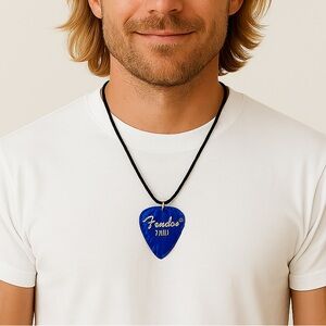 Cobalt Blue Guitar Pick Necklace Suede Cord Pearlescent Unisex New